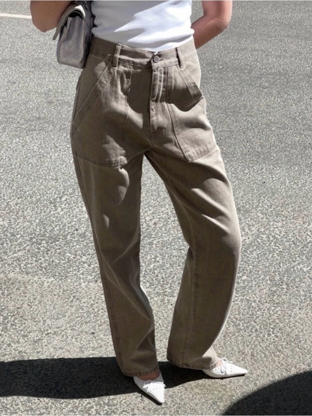 Djerf Avenue Go To Pants Organic Cotton Utility Straight Leg Brown Large NWOT